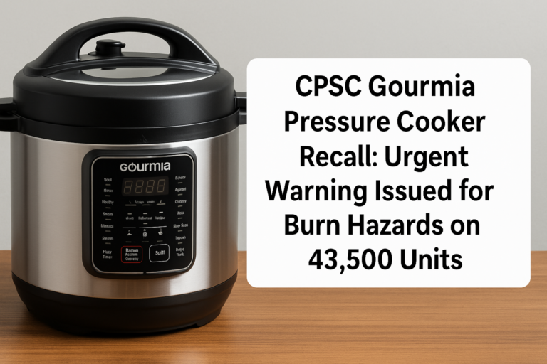 CPSC Gourmia Pressure Cooker Recall: Urgent Warning Issued for Burn Hazards on 43,500 Units